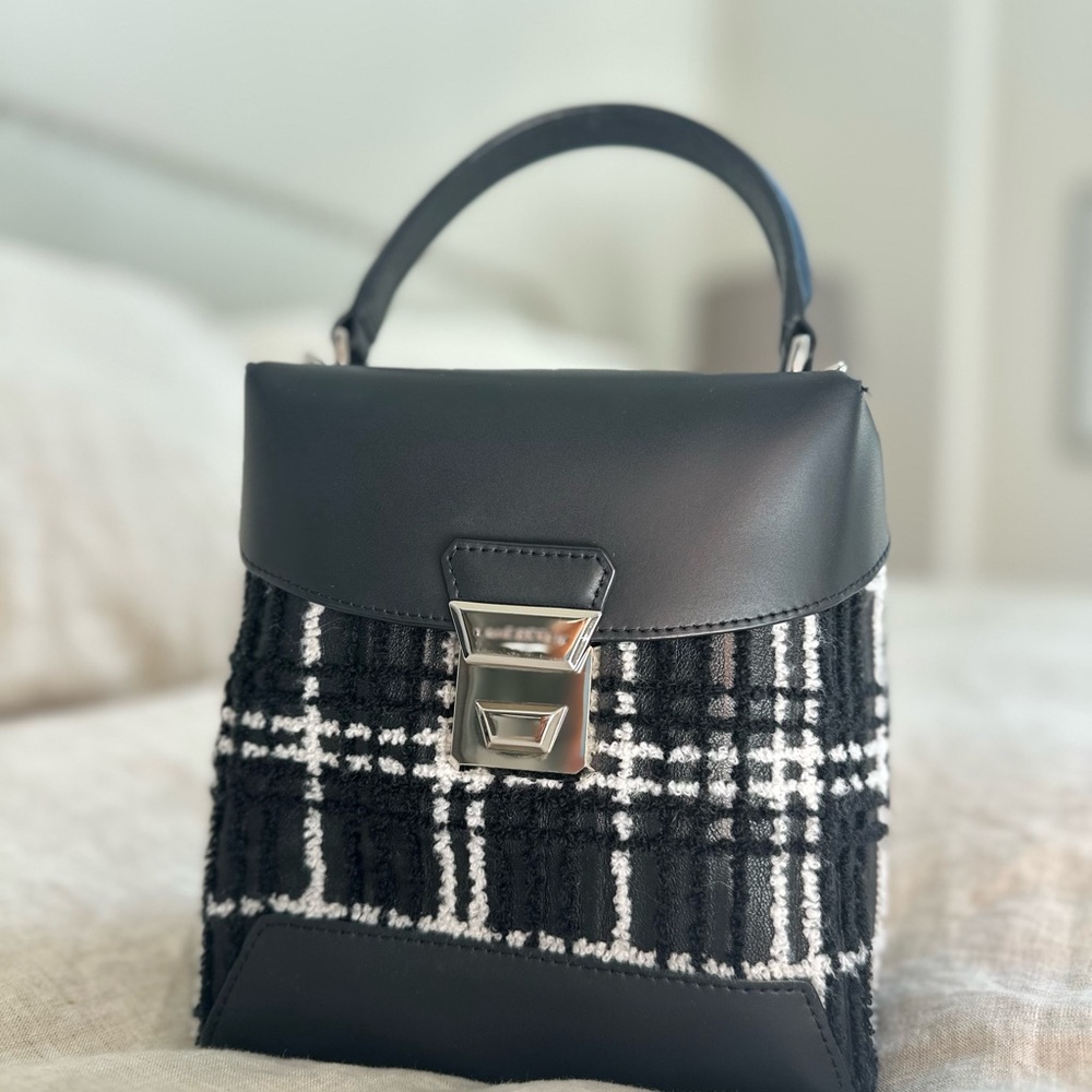 Chic Black and White Plaid Satchel
